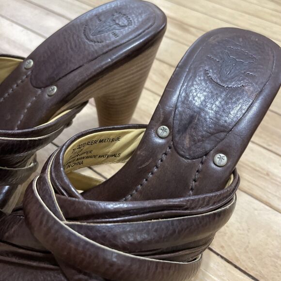 Frye Heel Platform Sandals Women 7M Brown Leather Strap Reese Multi Slide Boho 7 - Picture 14 of 16